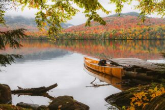 Z1648D - Zaharek, Jonathan - Autumn Morning on Lake Placid Dock with Canoe