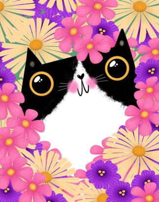 A932D - Avila, Gabriela - Tuxedo Cat with Pink Flowers