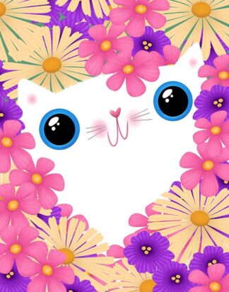 A934D - Avila, Gabriela - White Cat with Pink Flowers